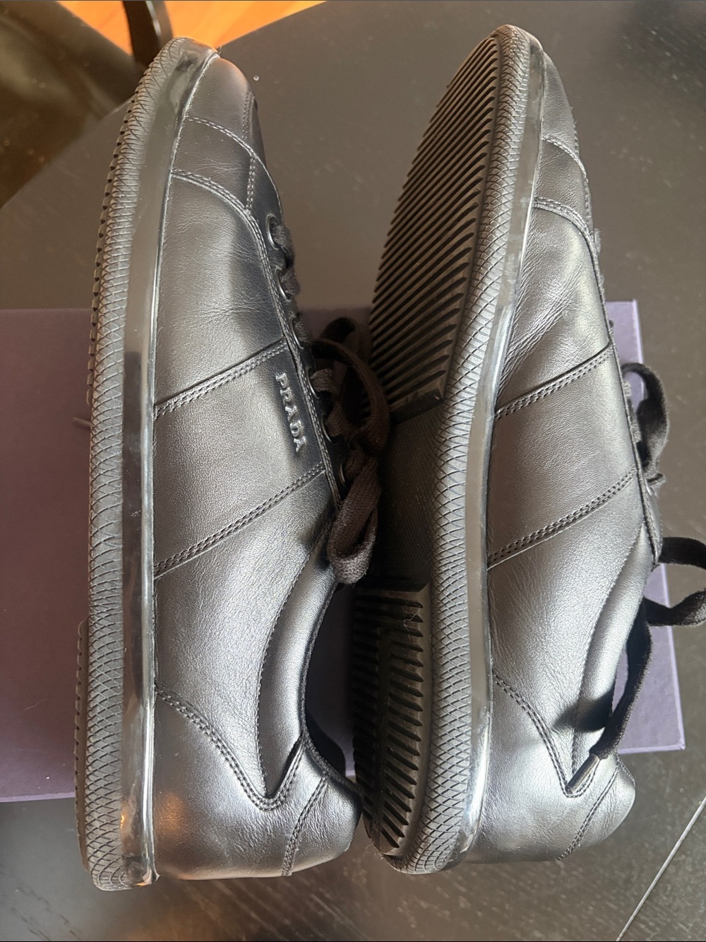 Men’s PRADA black trainers Calzature Uomo Vitello soft Size 10.5 - Picture 12 of 13